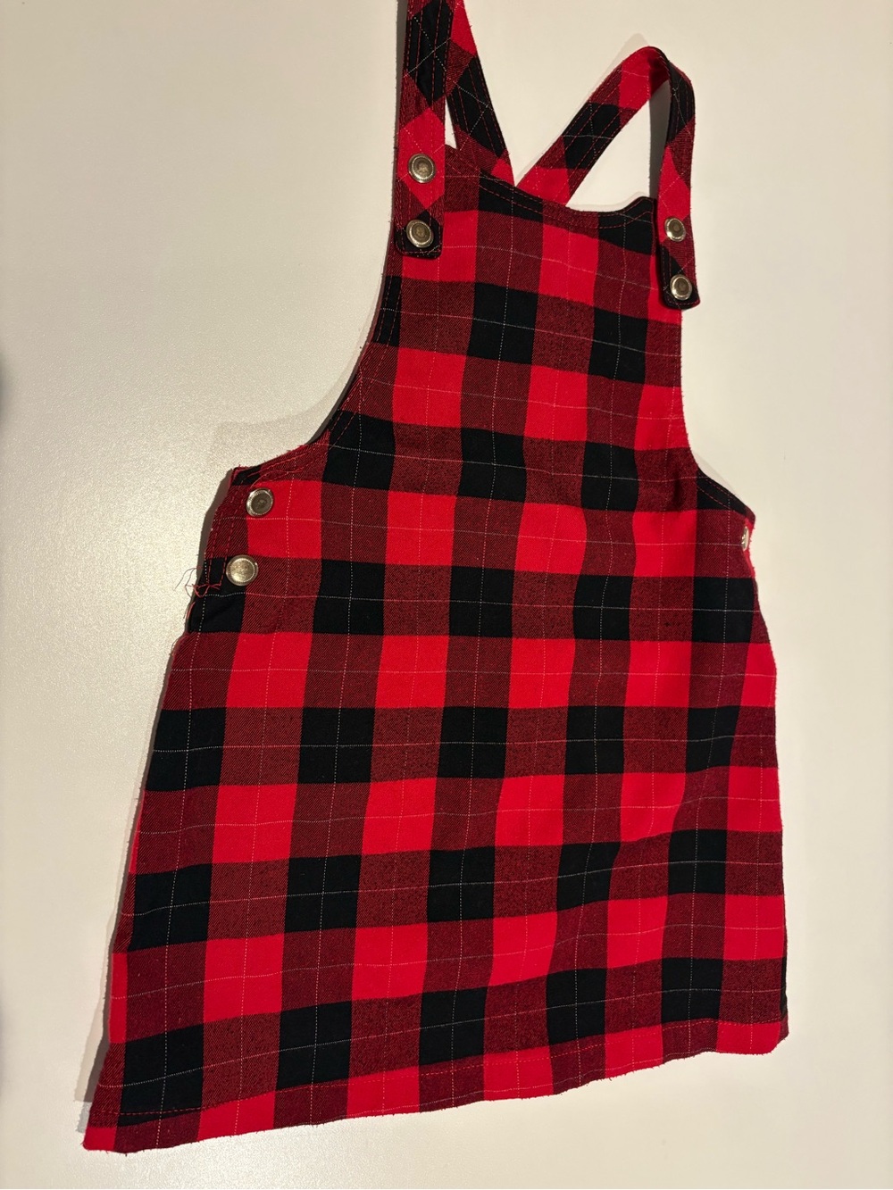 Max Studio girl Red and Black Buffalo Plaid Overalls Dress 5T